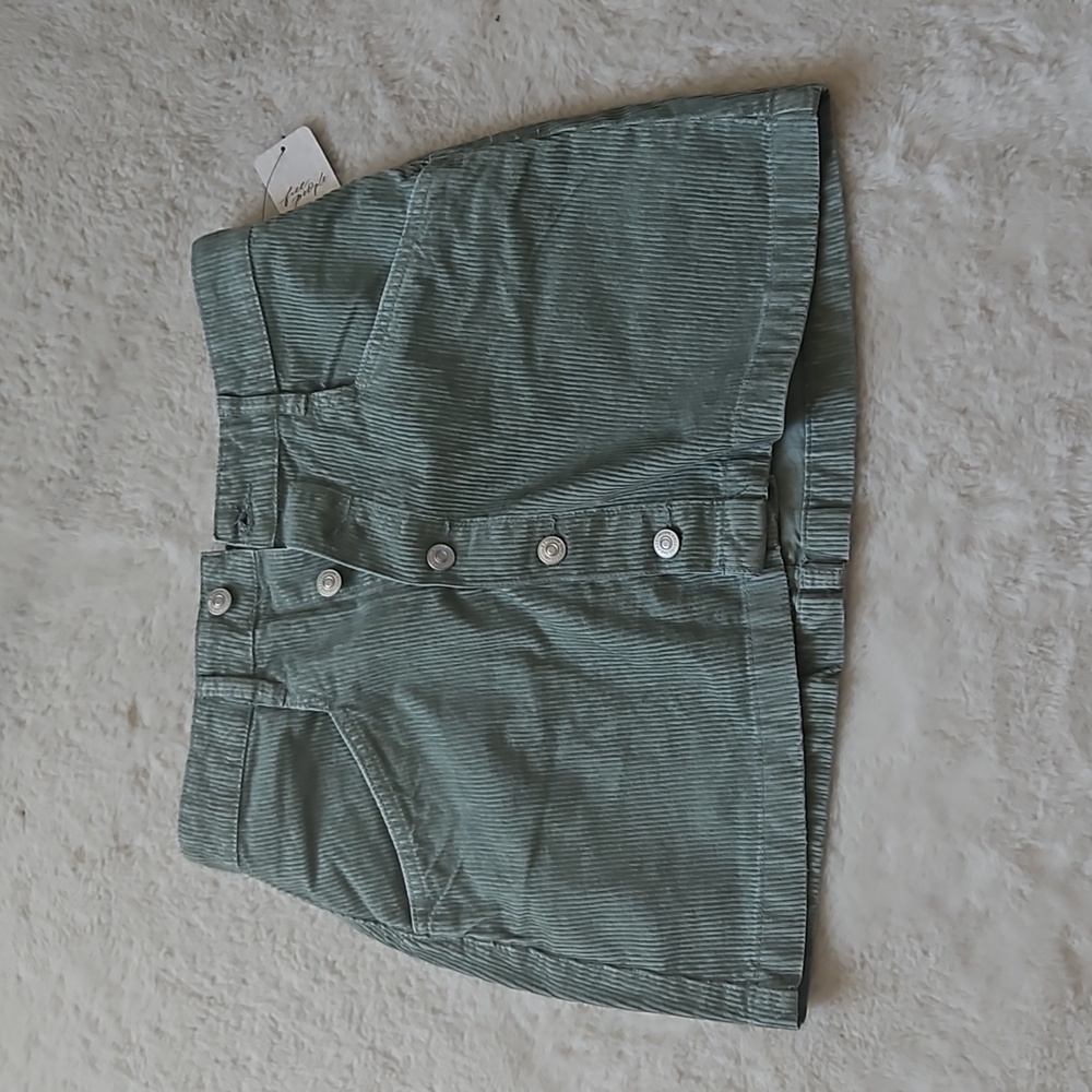 Free People Teal Corduroy Button-Up Mini Skirt